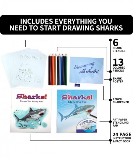 Children's Art Kits Imagine It Learn & Draw Sharks 6 Ferocious Projects Drawing Shark Stencil Art Kit For Kids $28.53 - Craft...