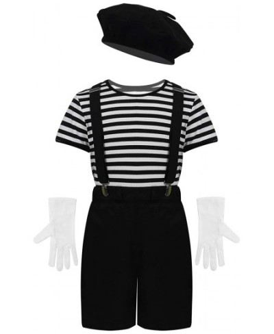 Child Boys Girls French Mime Artist Costume French T-Shirt Beret Gloves Suspenders Outfit Halloween Cosplay Costume $21.84 - ...