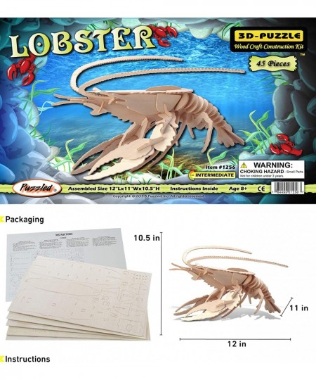 3D Puzzle Lobster Wood Craft Construction Model Kit Fun Unique Educational DIY Wooden Toy Assemble Model Unfinished Crafting ...