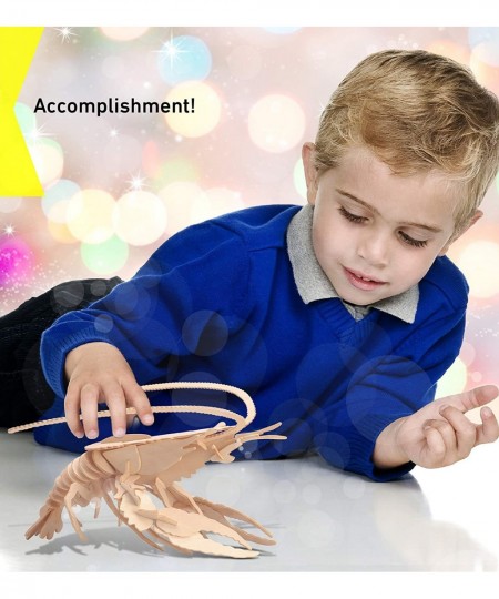 3D Puzzle Lobster Wood Craft Construction Model Kit Fun Unique Educational DIY Wooden Toy Assemble Model Unfinished Crafting ...