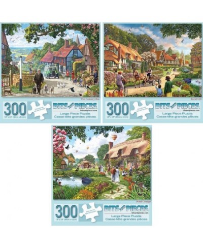 Value Set of 3-300 Piece Jigsaw Puzzles for Adults – Village Life Large Piece 300 pc Jigsaws by Artist Steve Crisp - 18” x 24...