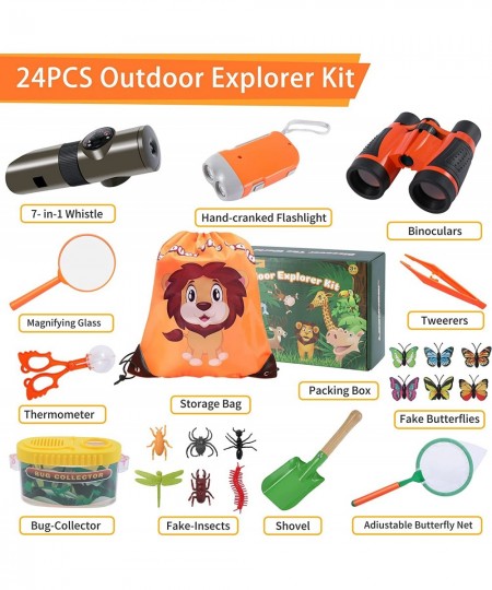 Kids Explorer Kit 24 PCS Kids Adventure Kit with Binoculars Flashlight Magnifying Glass 7-in-1 Multifunction Whistle Great To...