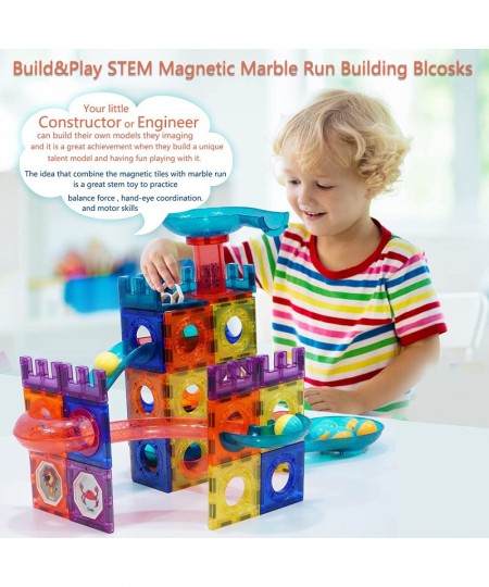 125 Pcs Marble Run Magnetic Tiles Race Track Building Blocks STEM Building &Learning Educational Construction Toy Play Set fo...