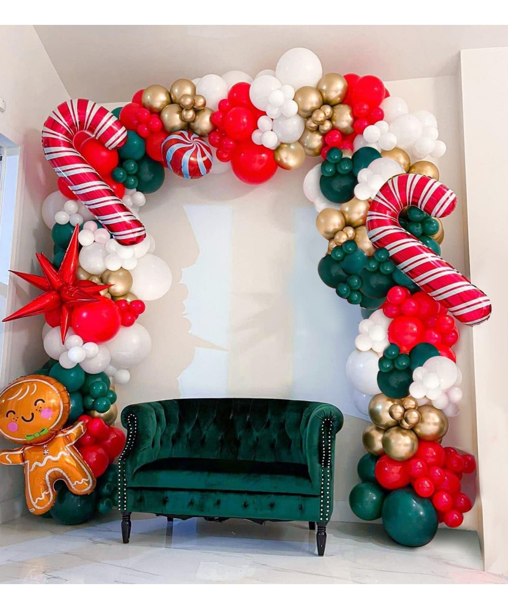 Christmas Balloon Garland Arch Kit with Red Green White Gold Balloon Candy Balloon Gingerbread Man Balloon Cane Balloon Red E...