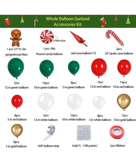 Christmas Balloon Garland Arch Kit with Red Green White Gold Balloon Candy Balloon Gingerbread Man Balloon Cane Balloon Red E...