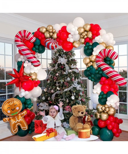 Christmas Balloon Garland Arch Kit with Red Green White Gold Balloon Candy Balloon Gingerbread Man Balloon Cane Balloon Red E...