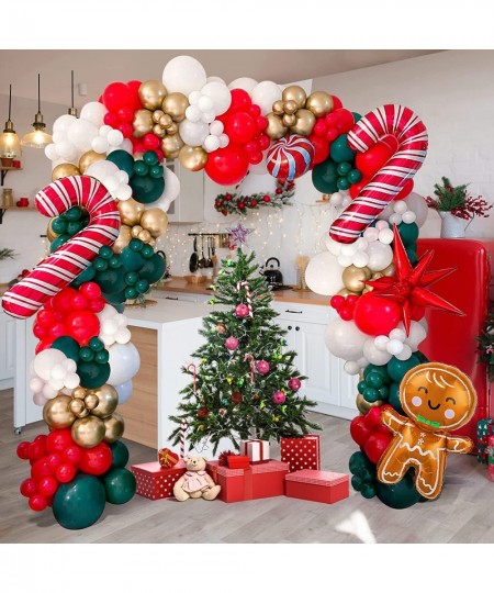 Christmas Balloon Garland Arch Kit with Red Green White Gold Balloon Candy Balloon Gingerbread Man Balloon Cane Balloon Red E...