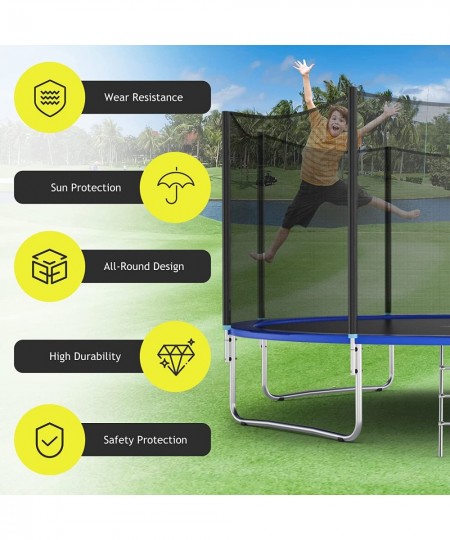 Trampoline Safety Net 8 10 12 14 15 16Ft Weather-Resistant Replacement Enclosure Net for Round Frame with Double-Headed Zippe...