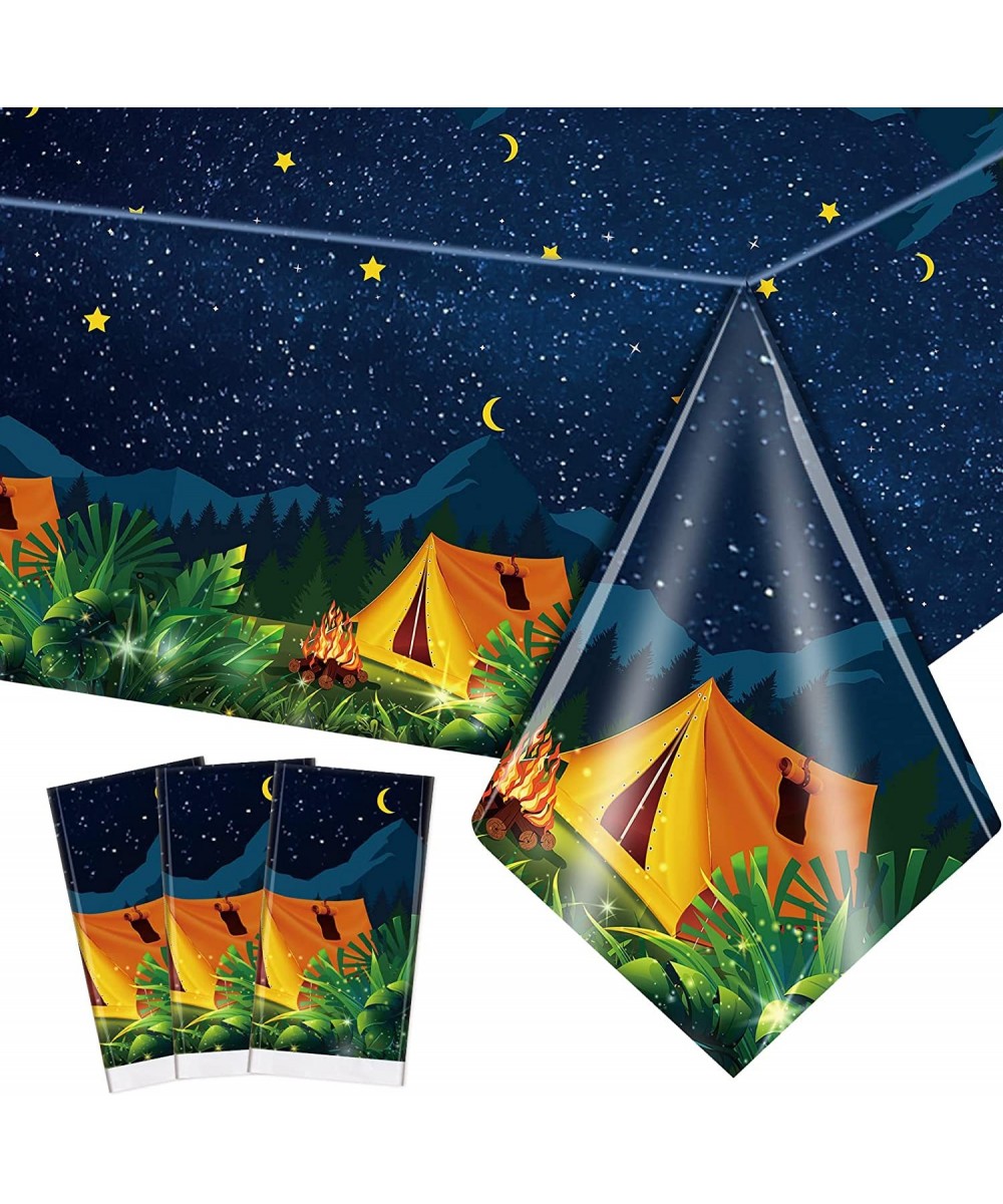 3 Pieces Camping Tablecloth Camp Party Decorations Campfire Plastic Rectangular Table Cover Camping Birthday Party Supplies P...