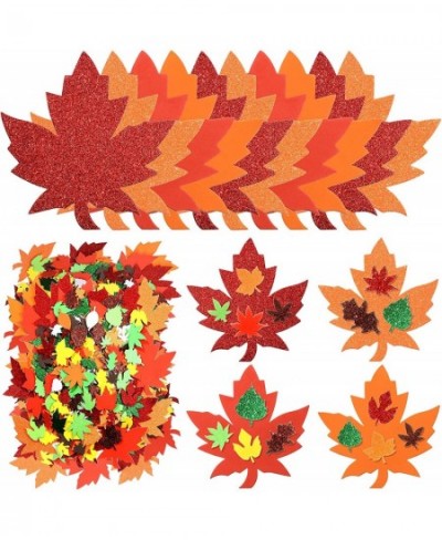 224 Pcs Fall Maple Leaf Foam Sticker Self-Adhesive Foam Sticker Leaf Shape Glitter Sticker Thanksgiving Glitter Foam Sticker ...