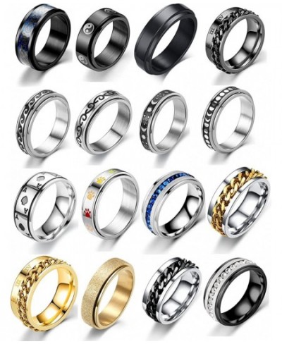 16Pcs Stainless Steel Rings for Men Cool Male Spinner Ring Set Sliver Fidget Rings Black Mens Band Ring Pack Fidget Rings for...