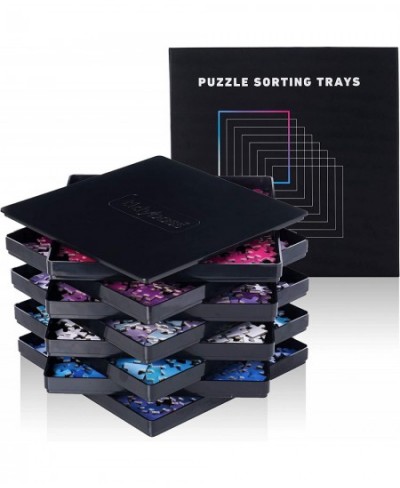 8 Puzzle Sorting Trays with Lid 10 x 10 inches - Jigsaw Puzzle Accessories Black Background Makes Pieces Stand Out to Better ...