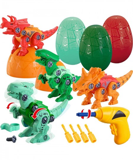 4 Pack Take Apart Dinosaur Toys with Movable Joint Electric Drill Dinosaur Eggs Creative Building Construction Engineering Pl...