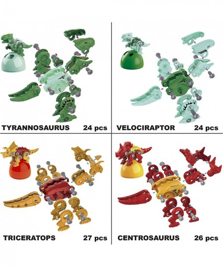 4 Pack Take Apart Dinosaur Toys with Movable Joint Electric Drill Dinosaur Eggs Creative Building Construction Engineering Pl...