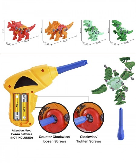 4 Pack Take Apart Dinosaur Toys with Movable Joint Electric Drill Dinosaur Eggs Creative Building Construction Engineering Pl...