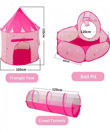 3pc Kids Play Tent for Girls with Ball Pit Crawl Tunnel Princess Tents for Toddlers Baby Space World Playhouse Toys Boys Indo...