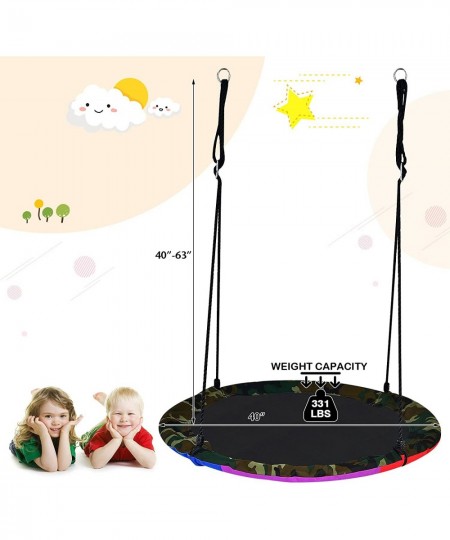 40" Waterproof Saucer Tree Swing for Kids Indoor/Outdoor Round Mat Swing w/Reversible Design Safe and Sturdy Swing for Tree B...