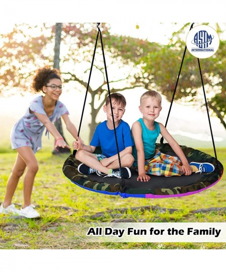 40" Waterproof Saucer Tree Swing for Kids Indoor/Outdoor Round Mat Swing w/Reversible Design Safe and Sturdy Swing for Tree B...