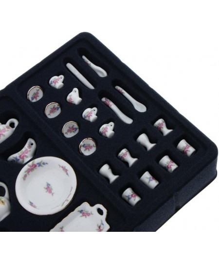 Rose Flower Porcelain Teaware Pot Cup Plate 40pcs Set /12 Dollhouse $35.34 - Dollhouse Accessories