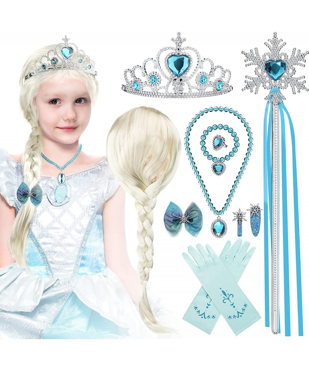 10 Pieces Princess Wig Cosplay Set Wig Wand Crown Necklace Bracelet Ring Glove Bow Hairpin for Girls Dress up Birthday Cospla...