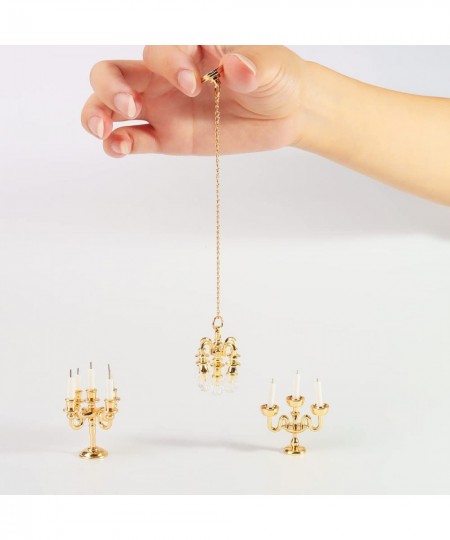 3 Pieces Miniature Lamp Candle 1:12 Hanging Lamp Arm Candles Luxury Chandelier Mini Ceiling Light Lamp Dollhouse Accessories(...