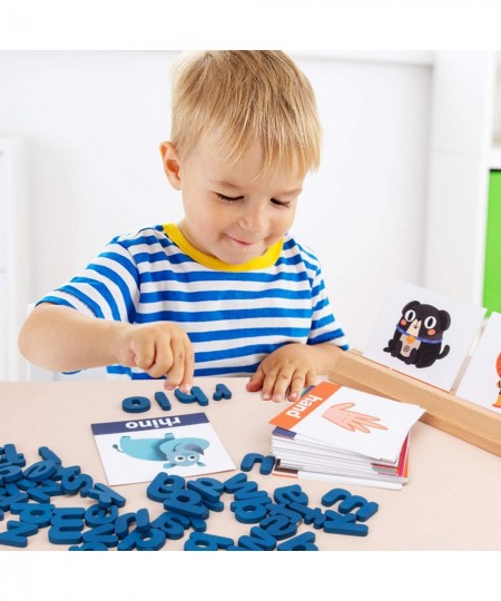 Spelling Game for Kids Wooden Matching Spelling Learning Toys with 50 Pcs Flashcards Alphabet Letters for 3 Years Old and Up ...