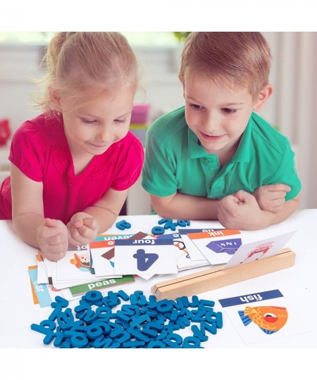 Spelling Game for Kids Wooden Matching Spelling Learning Toys with 50 Pcs Flashcards Alphabet Letters for 3 Years Old and Up ...