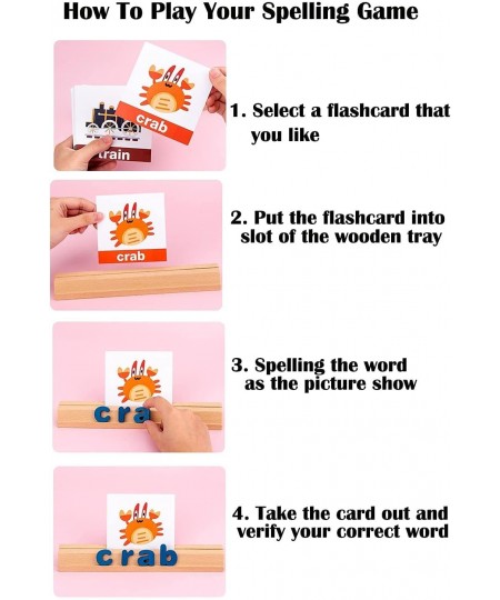 Spelling Game for Kids Wooden Matching Spelling Learning Toys with 50 Pcs Flashcards Alphabet Letters for 3 Years Old and Up ...