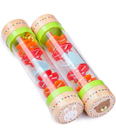 Rainmaker Rain Sticks Mini Wooden Musical Shake Beaded Raindrops - Turn Over and Watch The Colorful Beads Flow Down The Tube ...