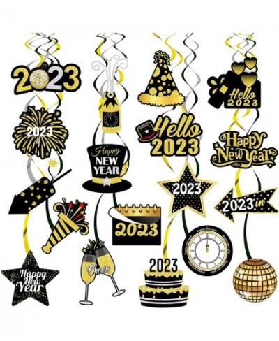 20Pcs Happy New Years Hanging Swirl Decorations 2023 Happy New Year Decorations 2023 New Years Eve Party Supplies 2023 Black ...