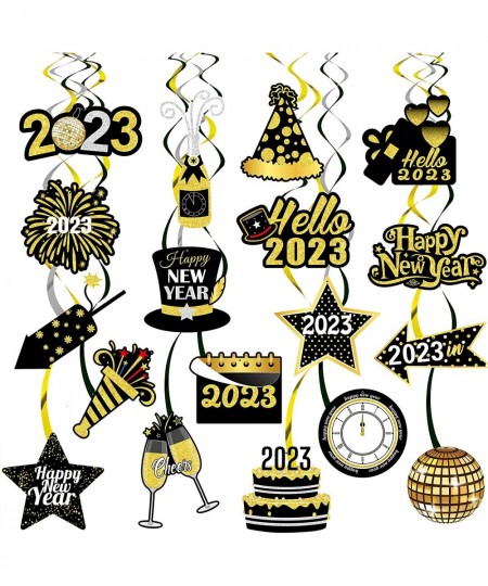 20Pcs Happy New Years Hanging Swirl Decorations 2023 Happy New Year Decorations 2023 New Years Eve Party Supplies 2023 Black ...