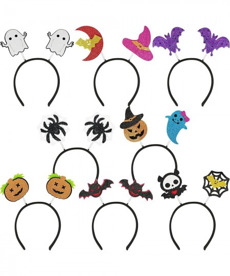 6 Pack Assorted Styles Halloween Headbands Ghost Pumpkin Spider Sequins Witch Hat Spider Headbands Boppers for Halloween Cost...