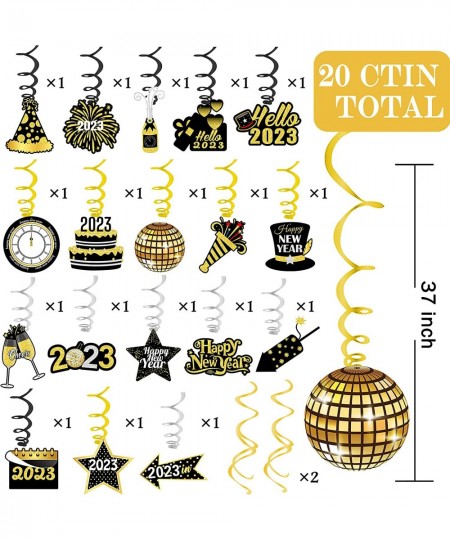 20Pcs Happy New Years Hanging Swirl Decorations 2023 Happy New Year Decorations 2023 New Years Eve Party Supplies 2023 Black ...