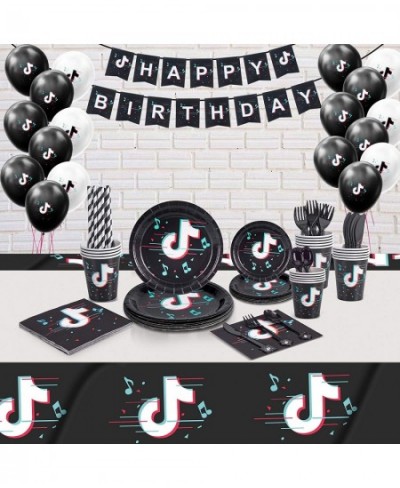 Tik Tok Plates Cups and Napkin Sets Party Supplies Birthday Party Decoration for Kids Disposable Party Pack Include Balloons ...