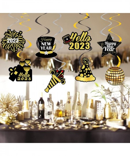 20Pcs Happy New Years Hanging Swirl Decorations 2023 Happy New Year Decorations 2023 New Years Eve Party Supplies 2023 Black ...