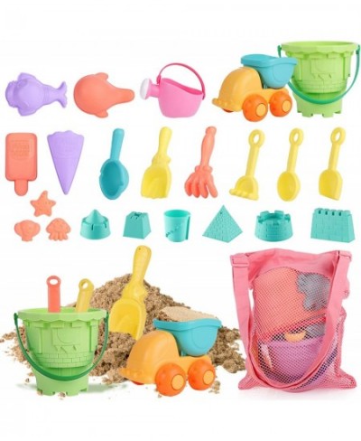 Kids Beach Toys Toddlers Beach Sand Toys with Truck Castle Bucket Kettle Molds A Mesh Bag Soft Plastic Material Ideal Gift fo...