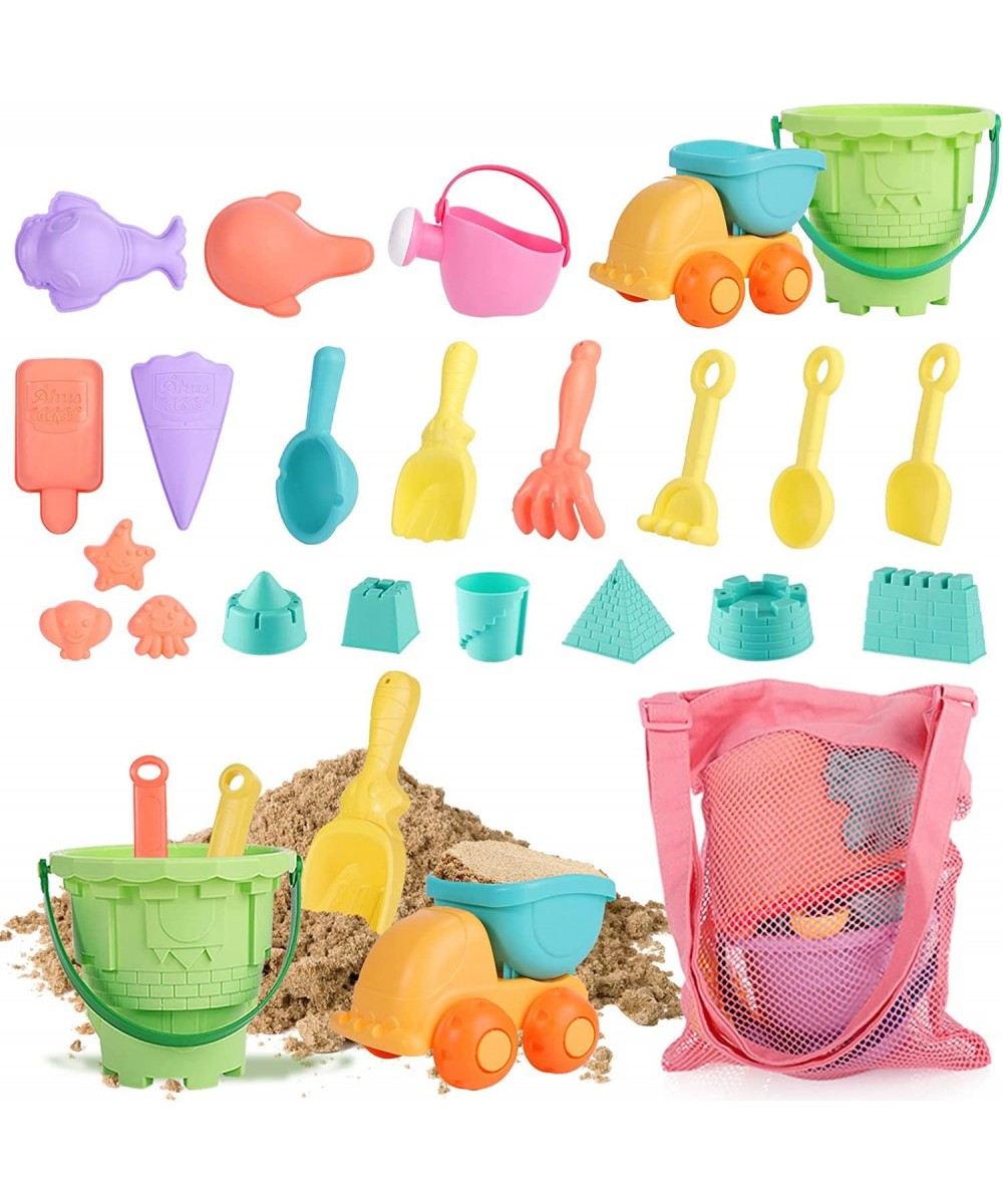 Kids Beach Toys Toddlers Beach Sand Toys with Truck Castle Bucket Kettle Molds A Mesh Bag Soft Plastic Material Ideal Gift fo...