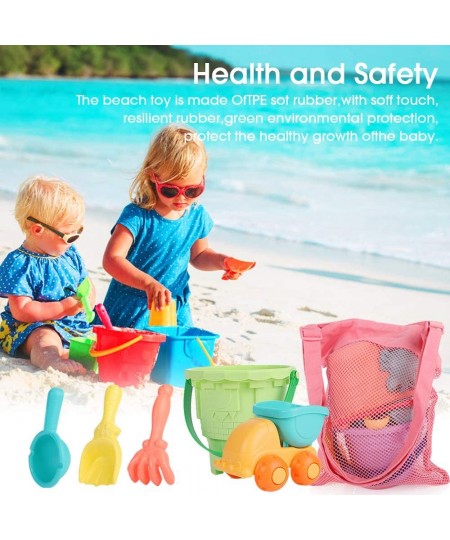 Kids Beach Toys Toddlers Beach Sand Toys with Truck Castle Bucket Kettle Molds A Mesh Bag Soft Plastic Material Ideal Gift fo...