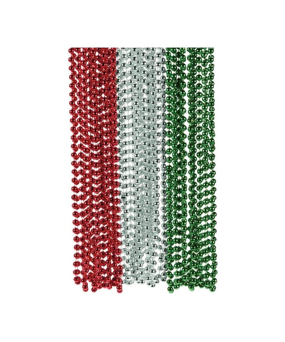 Red Green Silver Beaded Necklaces for Christmas - Jewelry - Mardi Gras Beads - Mot Round - Christmas - 48 Pieces $26.96 - Kid...