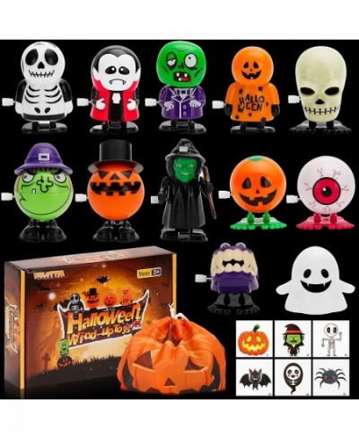 12pcs Halloween Wind Up Toys Assortment for Kids 6pcs Non-Toxic Halloween Temporary Tattoos for Kids 1pcs Pumpkin bag Come wi...