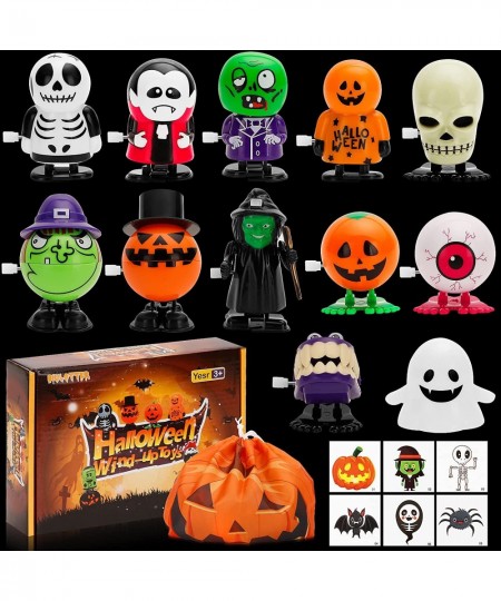 12pcs Halloween Wind Up Toys Assortment for Kids 6pcs Non-Toxic Halloween Temporary Tattoos for Kids 1pcs Pumpkin bag Come wi...