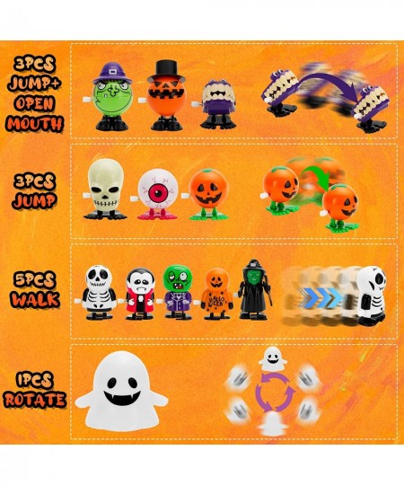 12pcs Halloween Wind Up Toys Assortment for Kids 6pcs Non-Toxic Halloween Temporary Tattoos for Kids 1pcs Pumpkin bag Come wi...