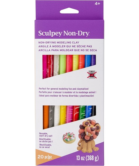 Non-Dry Resuable non drying clay 20 assorted colors 13 oz of clay variety pack. Great for claymation and general modeling. Ag...