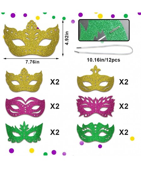 Mardi Gras Masks Paper Masks Carnival Parade Face Masks Green Yellow Purple Glitter Masquerade Party New Orleans Novelty Mask...