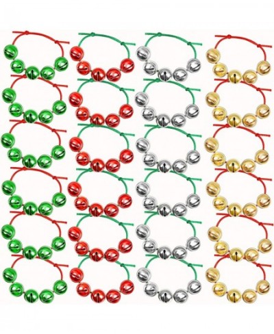 24 Pieces Assorted Colors Christmas Jingle Bell Bracelets Adjustable Christmas Bracelets with Metal Bells for Holiday Party F...