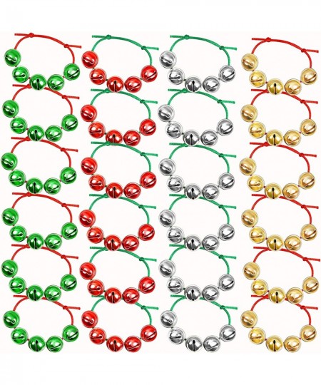 24 Pieces Assorted Colors Christmas Jingle Bell Bracelets Adjustable Christmas Bracelets with Metal Bells for Holiday Party F...