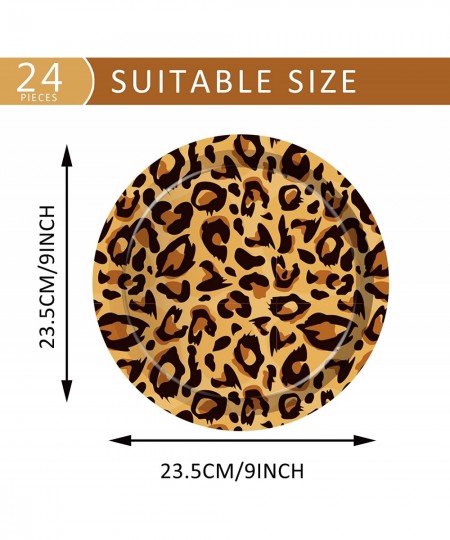 24Pcs 9 Inch Animal Leopard Print Dessert Plates Round Disposable Dinner Paper Plates Tableware Set Animal Leopard Baby Showe...