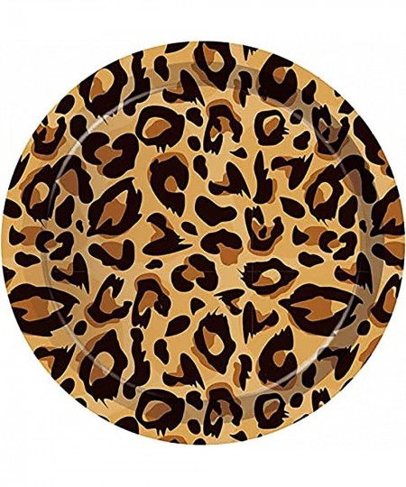 24Pcs 9 Inch Animal Leopard Print Dessert Plates Round Disposable Dinner Paper Plates Tableware Set Animal Leopard Baby Showe...