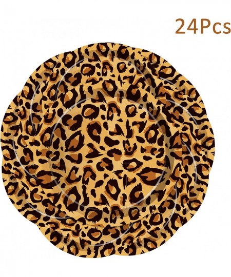 24Pcs 9 Inch Animal Leopard Print Dessert Plates Round Disposable Dinner Paper Plates Tableware Set Animal Leopard Baby Showe...