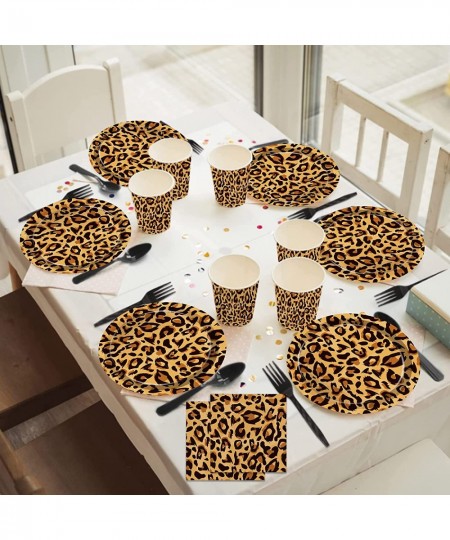 24Pcs 9 Inch Animal Leopard Print Dessert Plates Round Disposable Dinner Paper Plates Tableware Set Animal Leopard Baby Showe...